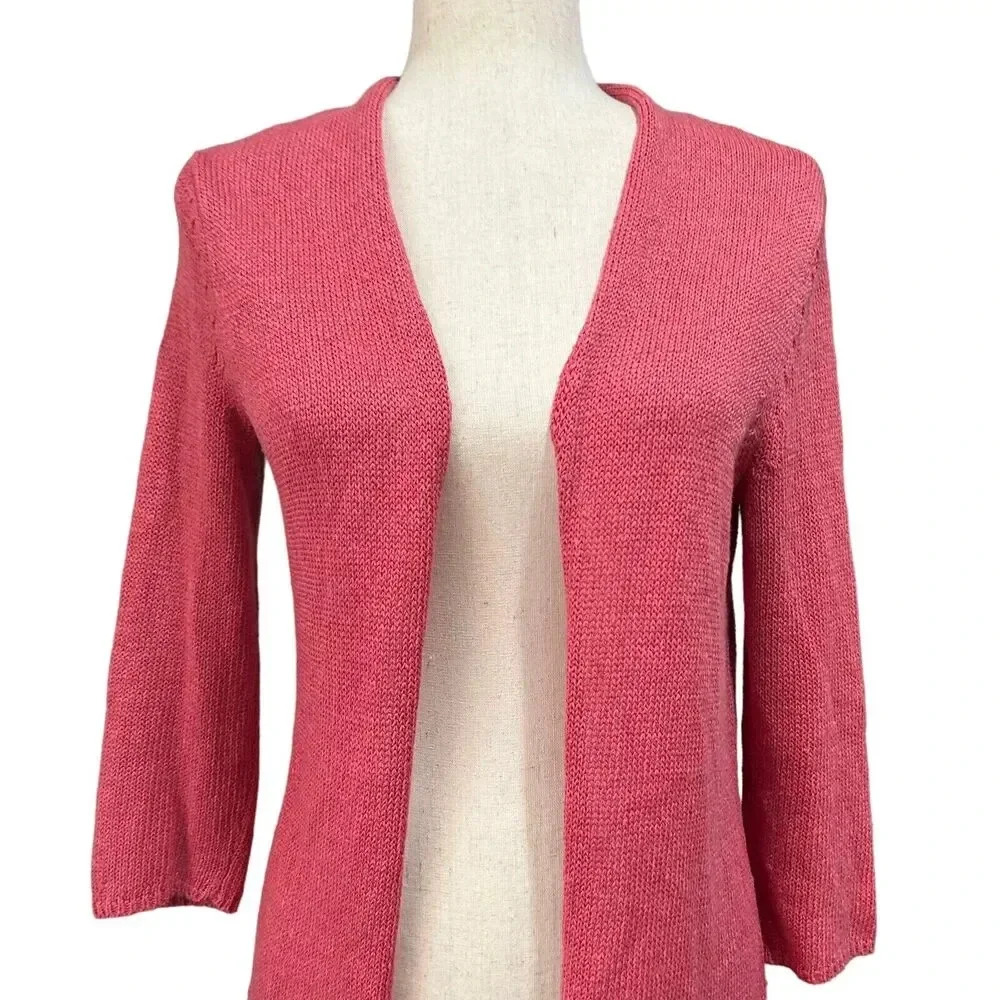 J. Jill Sweater Extra Small XS Women's Coral Linen & Rayon Open Front Cardigan - Picture 9 of 11